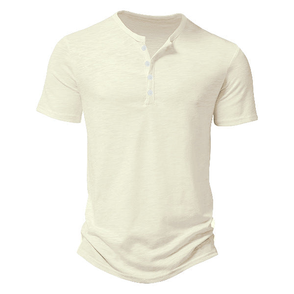Men's short sleeve Henley style shirt made of slub cotton jersey with short button placket Mune Fashion