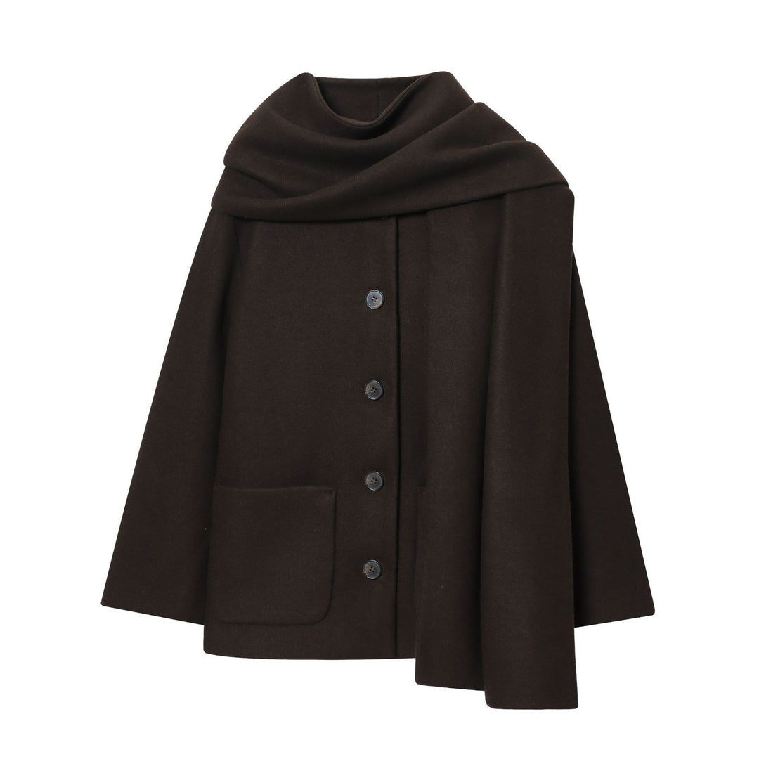 Ladies nan kastiges wool cape with overlapping shawl collar and continuous button placket Mune Fashion