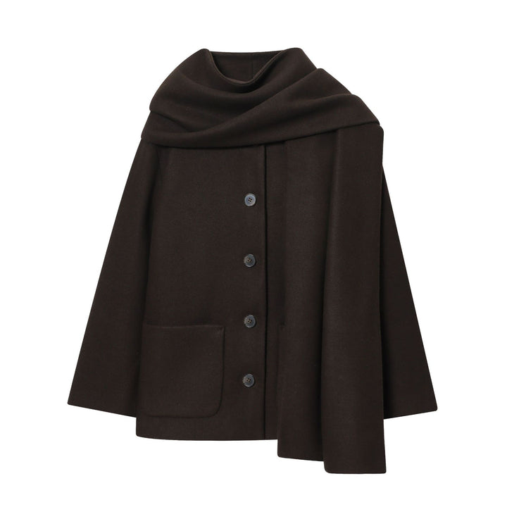 Ladies nan kastiges wool cape with overlapping shawl collar and continuous button placket Mune Fashion