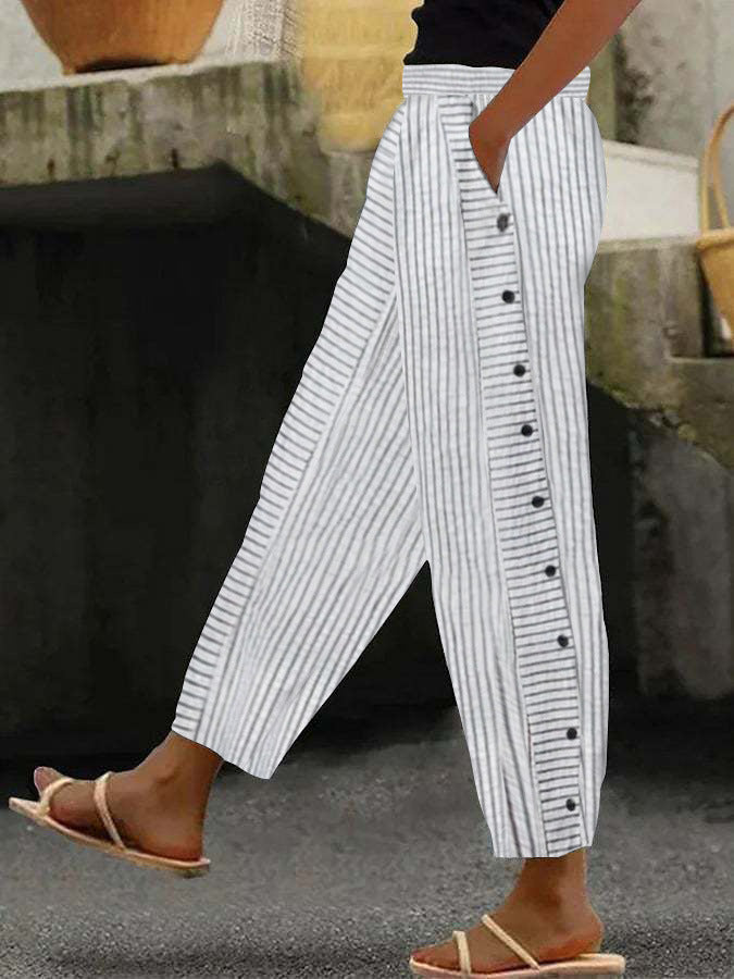 Women's Wide Culotte Pants with Paperbag Waist, Button Placket and Side Pockets Mune Fashion