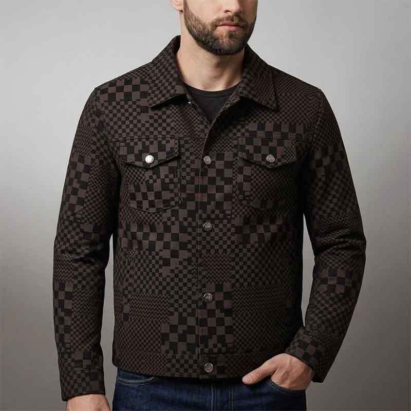 Men's Fashion Quilted Jacket with Unique Checkered Pattern Mune Fashion