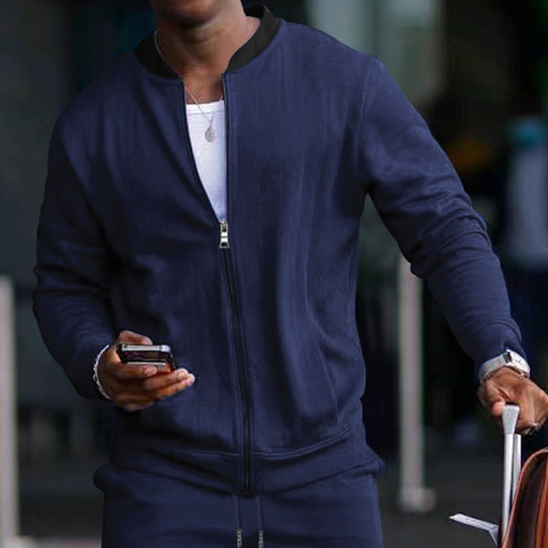Men's minimalist bomber jacket with full-zip, ribbed stand collar & side pockets Mune Fashion