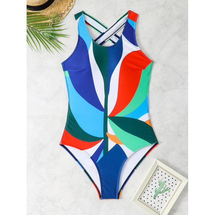 Women's Sporty One-Piece Swimsuit with Colorful Floral Pattern Mune Fashion
