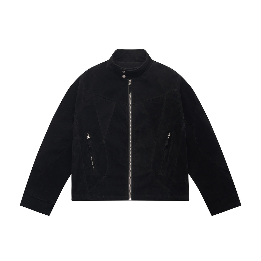 Men's short jacket made of velour suede with high collar and ergonomic seam design Mune Fashion