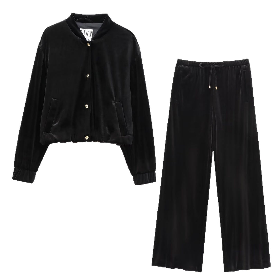 Ladies Wide Velvet Palazzo Pants with Elastic Tunnel Drawstring and Insert Pockets Mune Fashion