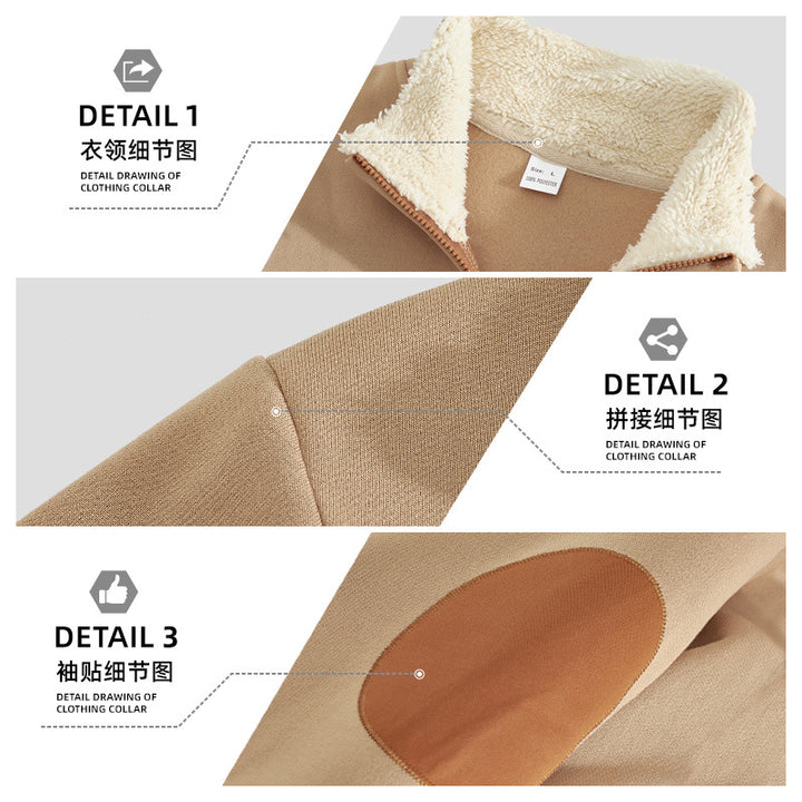 Men's Sherpa-lined half-zip pullover with stand-up collar and leather elbow patches Mune Fashion