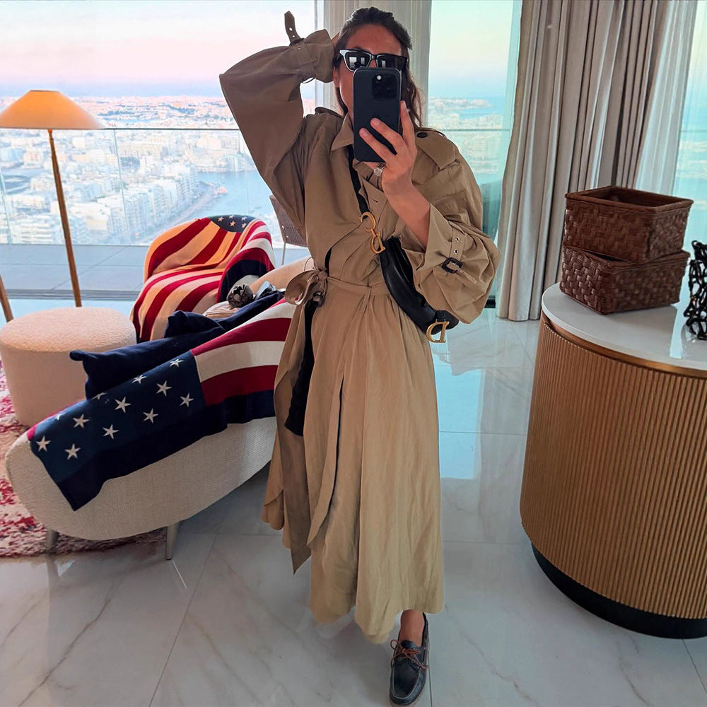 Ladies Oversize Trench Coat with voluminous balloon sleeves, drawstring and removable hood Mune Fashion