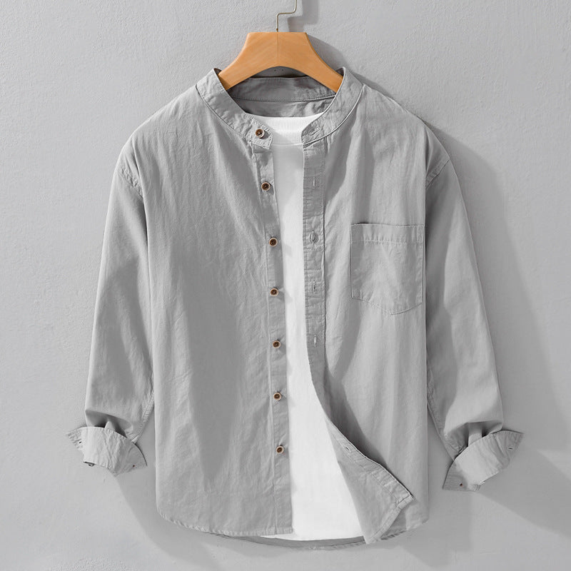 Men's shirt jacket in Mandarin style made of cotton twill, relaxed fit, with patch chest pocket and wooden buttons Mune Fashion