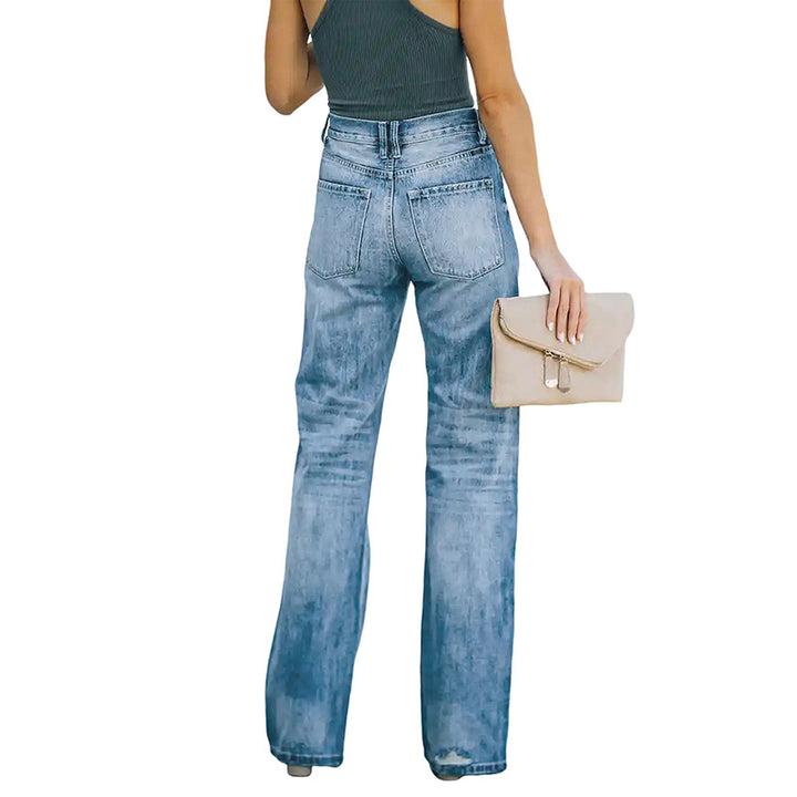 Women's High-Waisted Loose Straight-Leg Jeans with Destroyed Details Mune Fashion