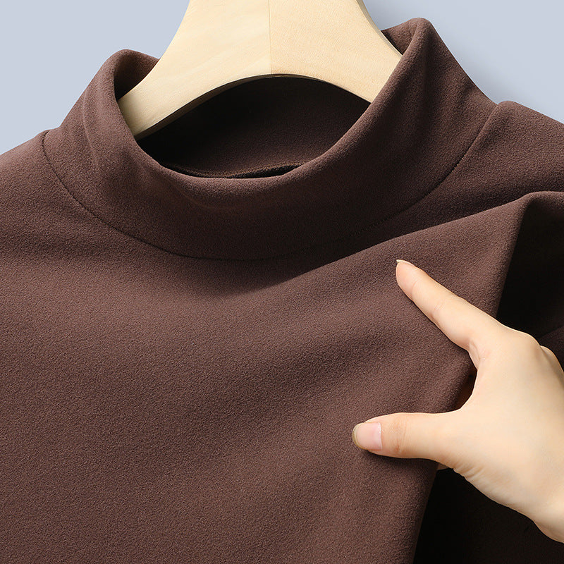 Women's Fine Stretch Mockneck Long Sleeve Shirt with Tight Standing Collar Mune Fashion
