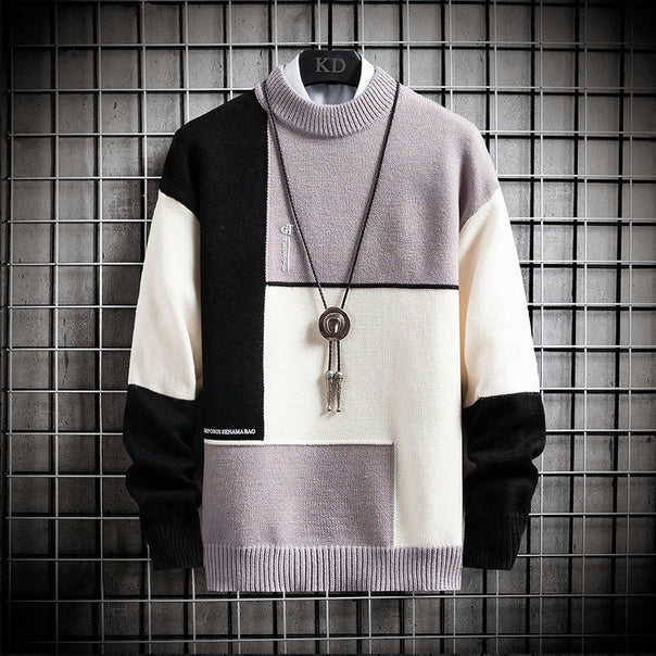 Men's block-colored oversized fine knit sweater with stand-up collar and ribbed cuffs Mune Fashion