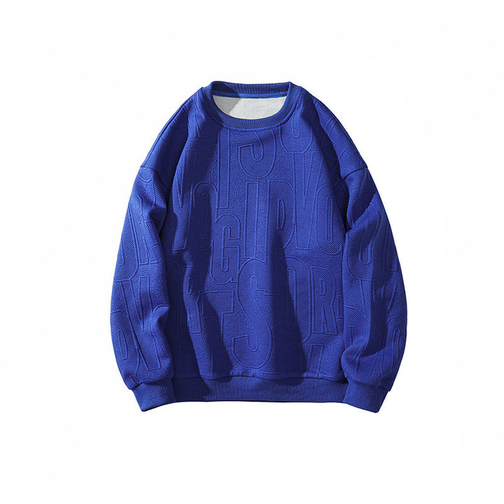 Men's Oversized Structured Knit Sweatshirt with Embossed Tone-on-Tone Lettering Mune Fashion