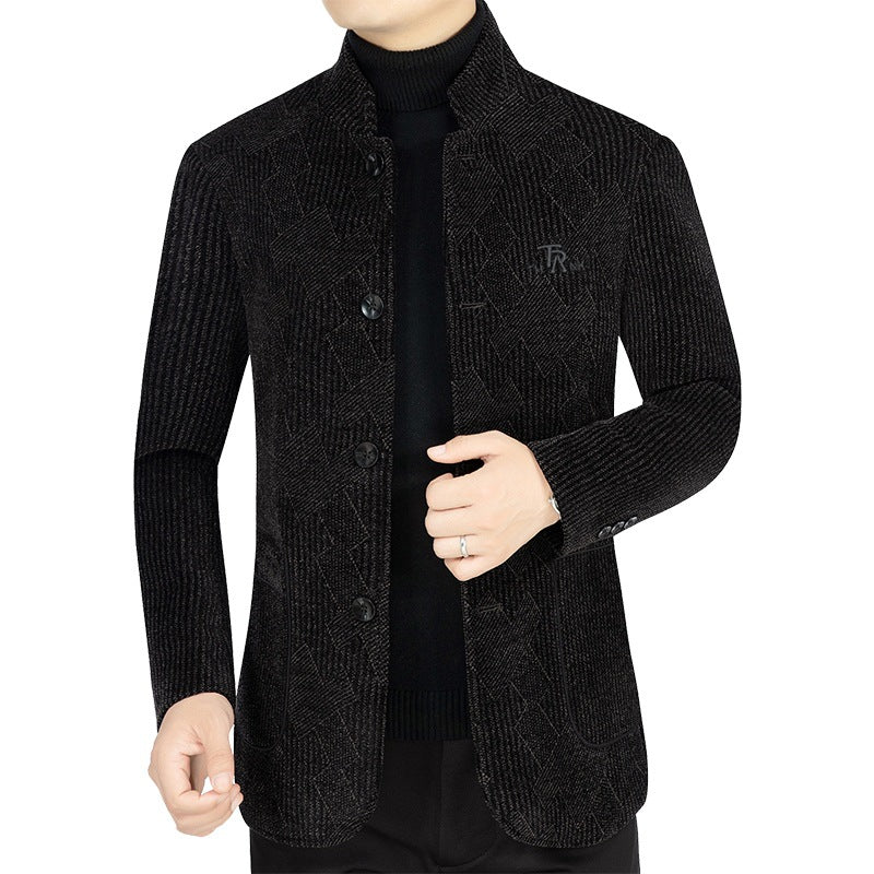 Men's Modern Stand-up Collar Blazer in Boucle Look with Fine Geometric Pattern Mune Fashion