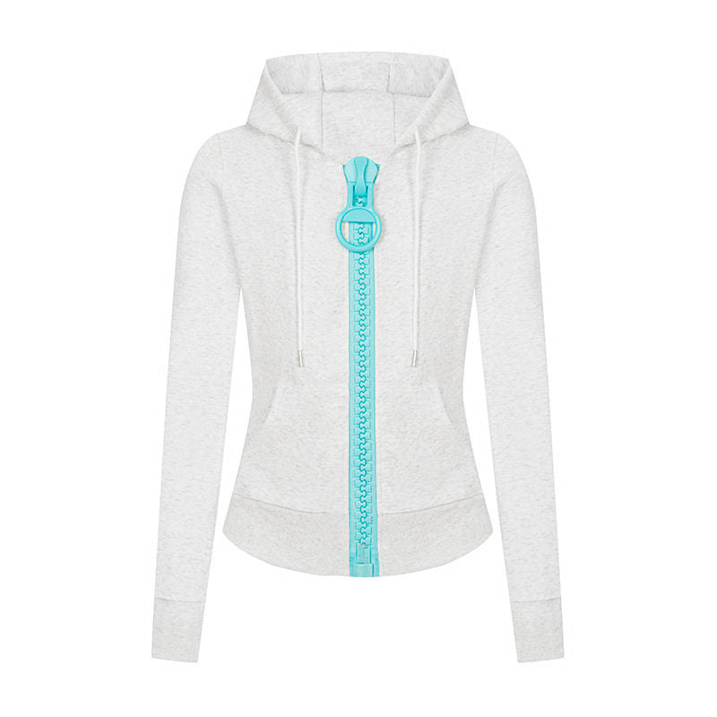 Women’s hooded sweat jacket with distinctive decorative zipper and kangaroo pocket Mune Fashion