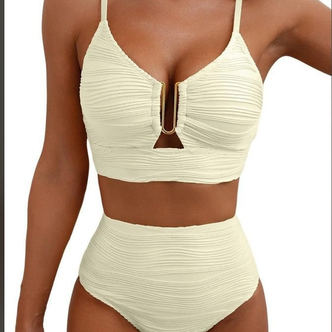 Women's High-Waisted Bikini Set with Fashionable Cut-Out Mune Fashion