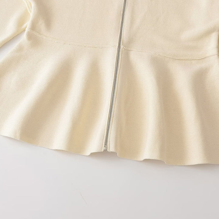 Women’s structure knit A-line cardigan with zip and stand-up collar Mune Fashion
