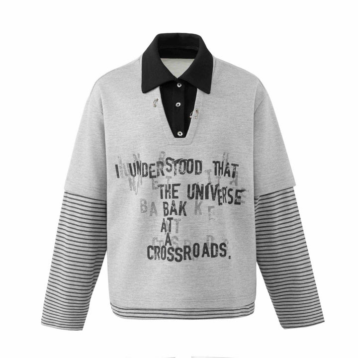 Men's sweatshirt with integrated polo collar, V-neck and striped sleeves Mune Fashion