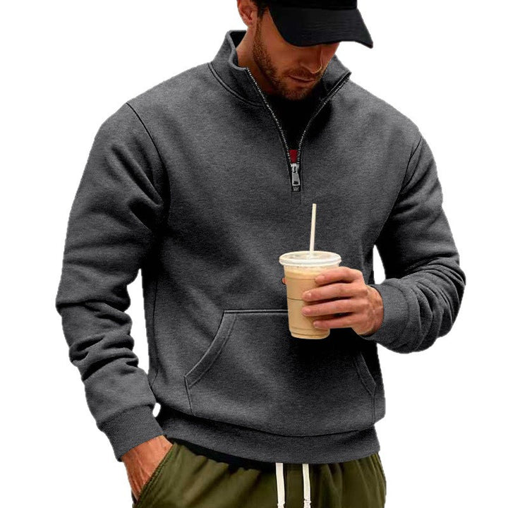 Men's half-zip sweatshirt with kangaroo pocket and standing collar Mune Fashion