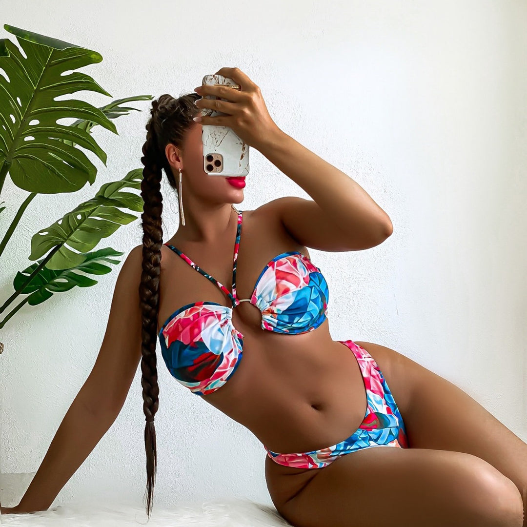 Ladies Elegant Flower Bikini with Ruffles Mune Fashion