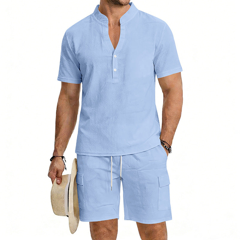 Men's lightweight short sleeve shirt with mandarin collar and half button placket Mune Fashion
