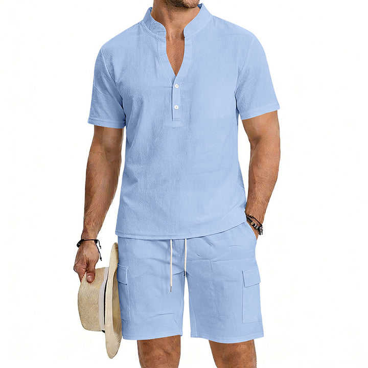 Men's lightweight short sleeve shirt with mandarin collar and half button placket Mune Fashion