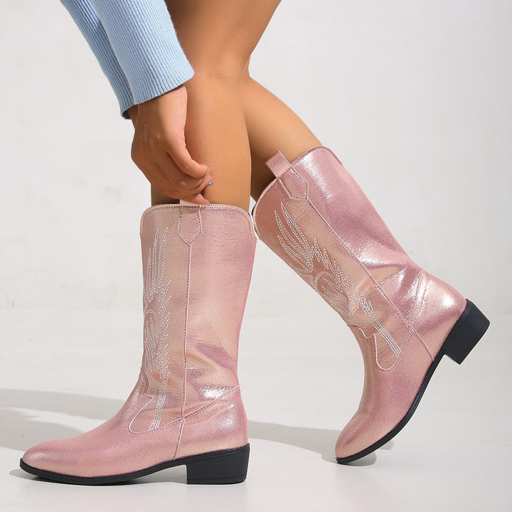 Women’s Western Boots with Embroidery and Medium Block Heel Mune Fashion