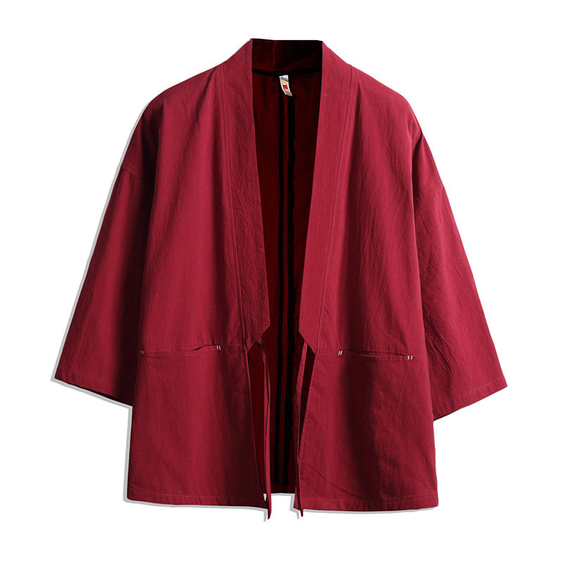 Unisex light Kimono jacket made of a lightweight cotton blend with a loose fit and tie belt Mune Fashion