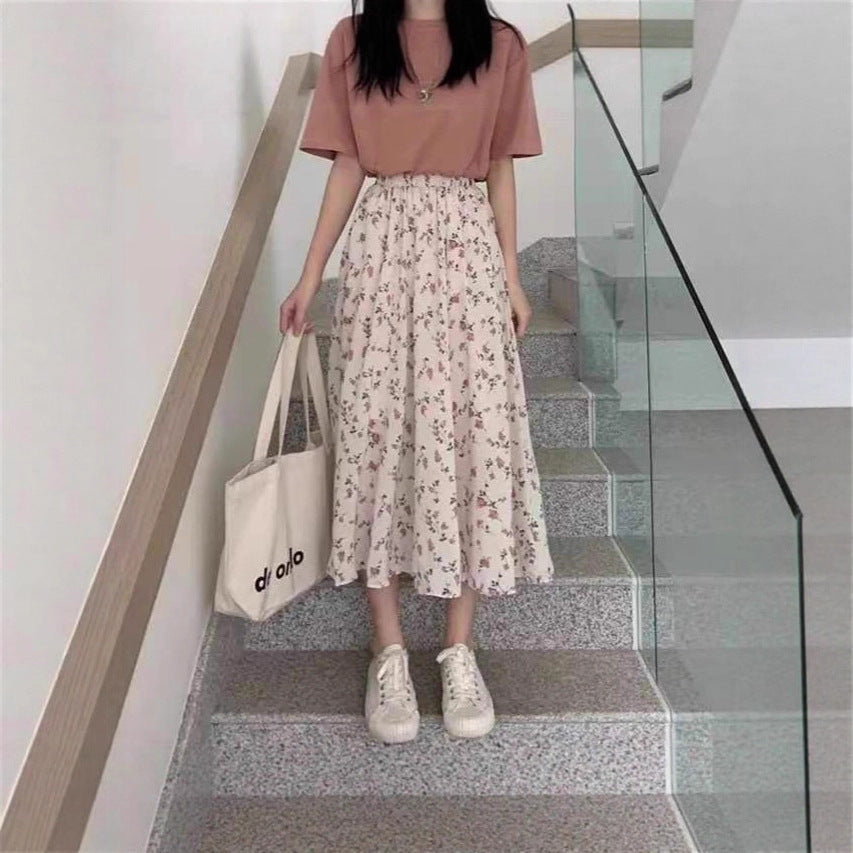 Women's Elegant Midi Skirt with Floral Pattern Mune Fashion