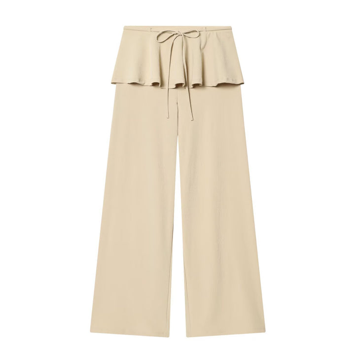 Women's Palazzo Pants with Ruffle Waist and Drawstring Mune Fashion