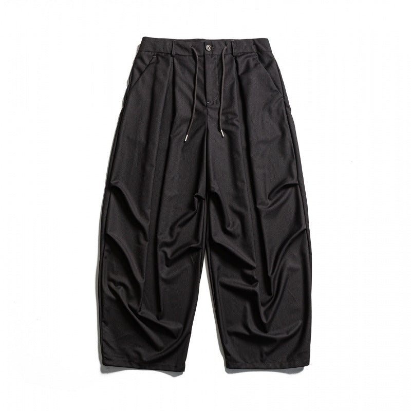 Men's Wide Pleated Baggy Pants with Pleats and Drawstring Mune Fashion