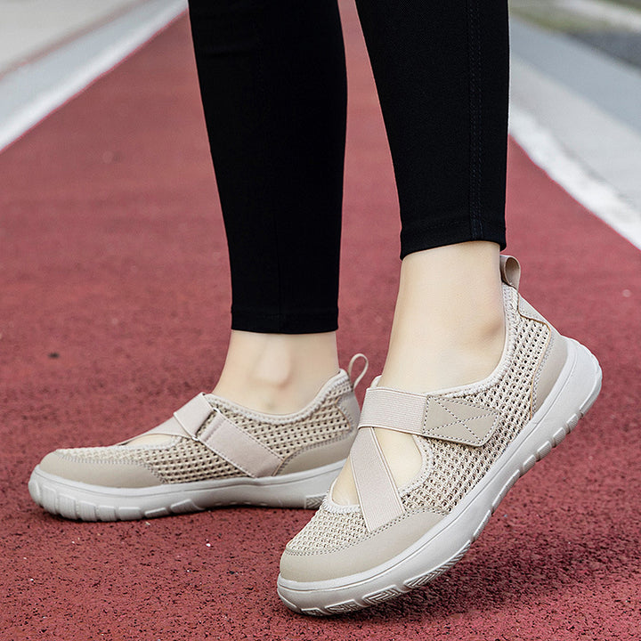 Ladies non-breathable knitted strap sneakers with Velcro fastener padded comfort sole and flexible profile outsole Mune Fashion