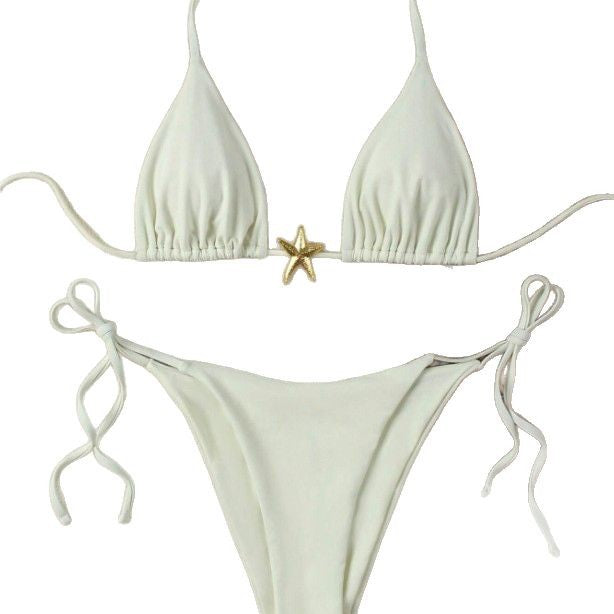 Women's Triangle Bikini Set with Adjustable Straps and Decorative Jewelry Element Mune Fashion