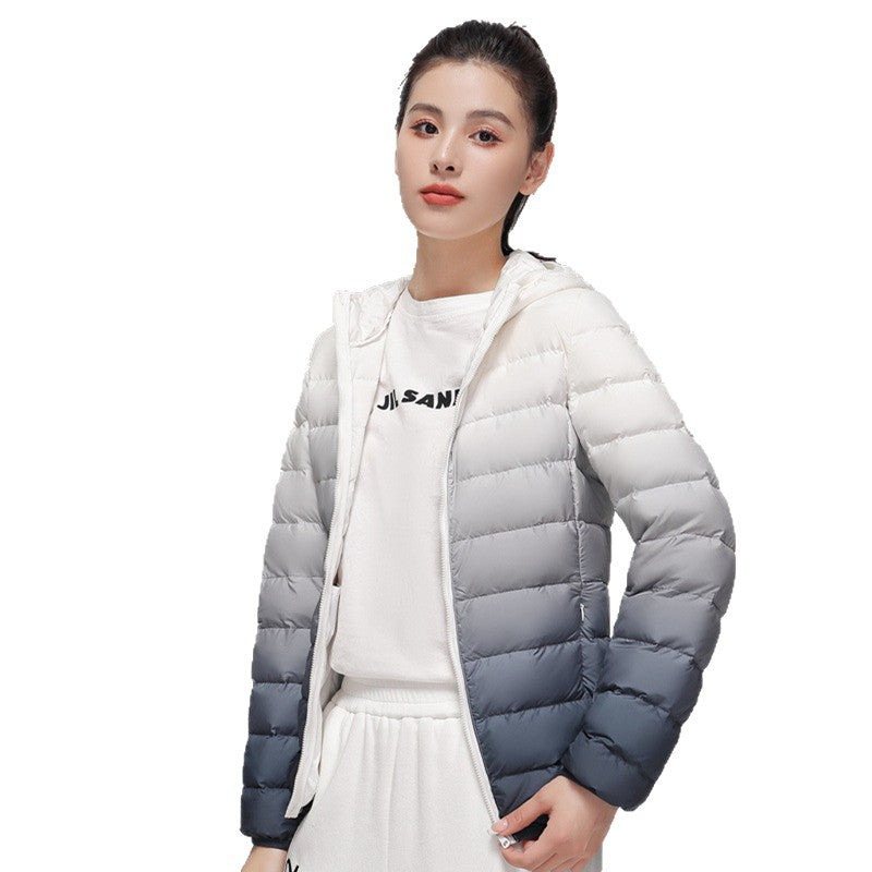Women's Slim-Fit Gradient Padded Jacket with Hood and Windproof Surface Mune Fashion