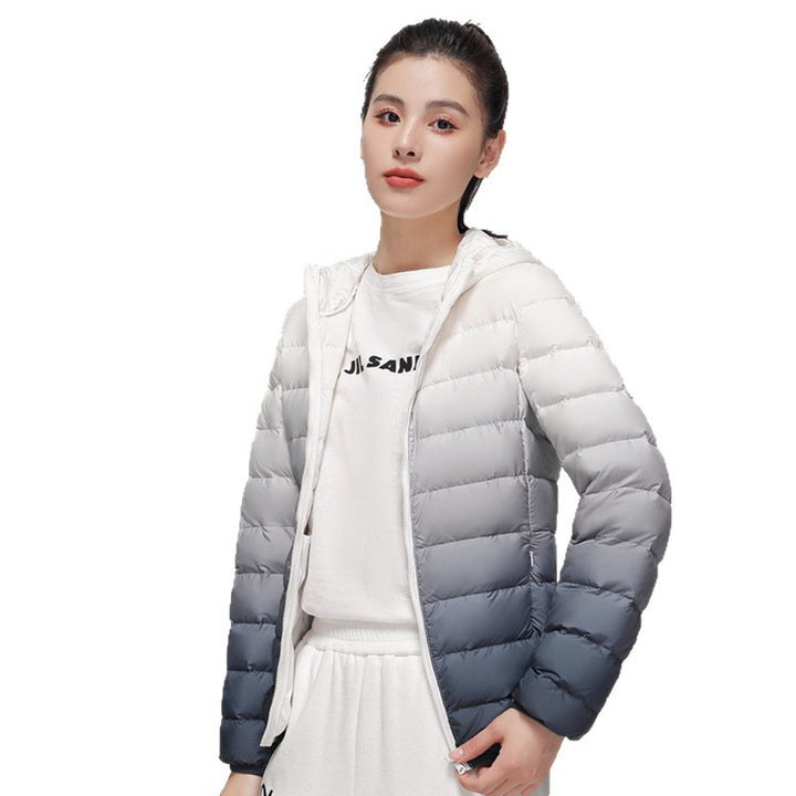 Women's Slim-Fit Gradient Padded Jacket with Hood and Windproof Surface Mune Fashion
