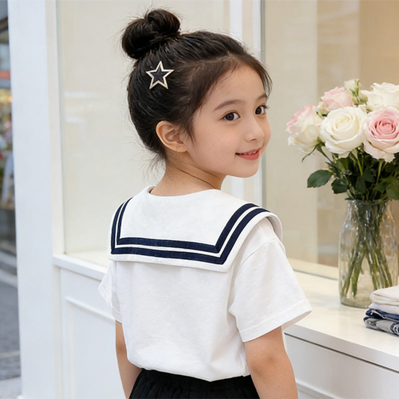 Girl's Sailor T-Shirt with Bow Detail Mune Fashion