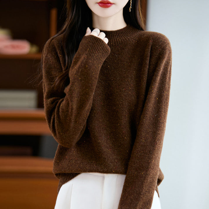 Women's mélange fine-knit pullover with short stand-up collar and relaxed silhouette Mune Fashion