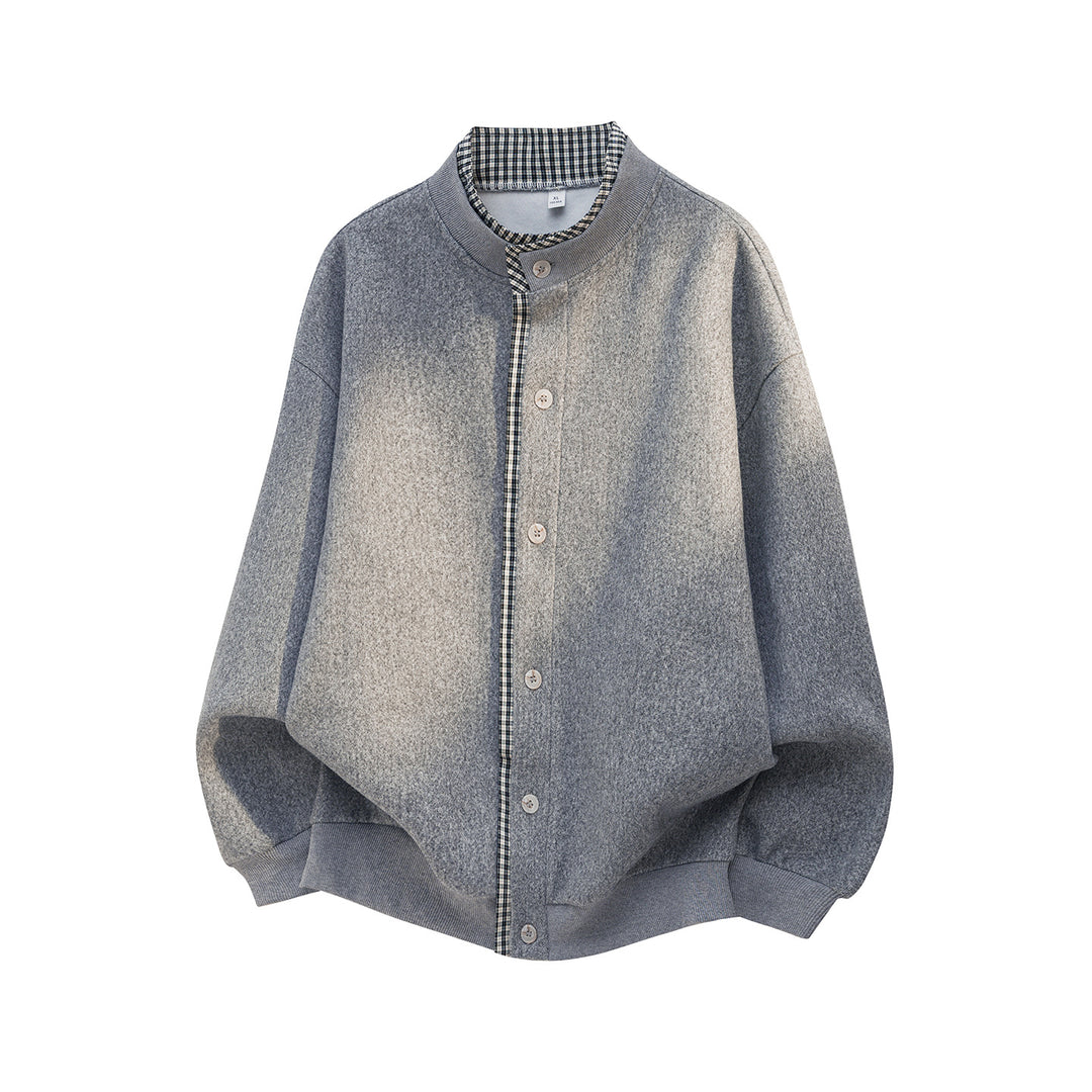 Unisex Oversize Shirt Jacket made of Wool Blend with Button Placket and Checked Inner Collar Mune Fashion