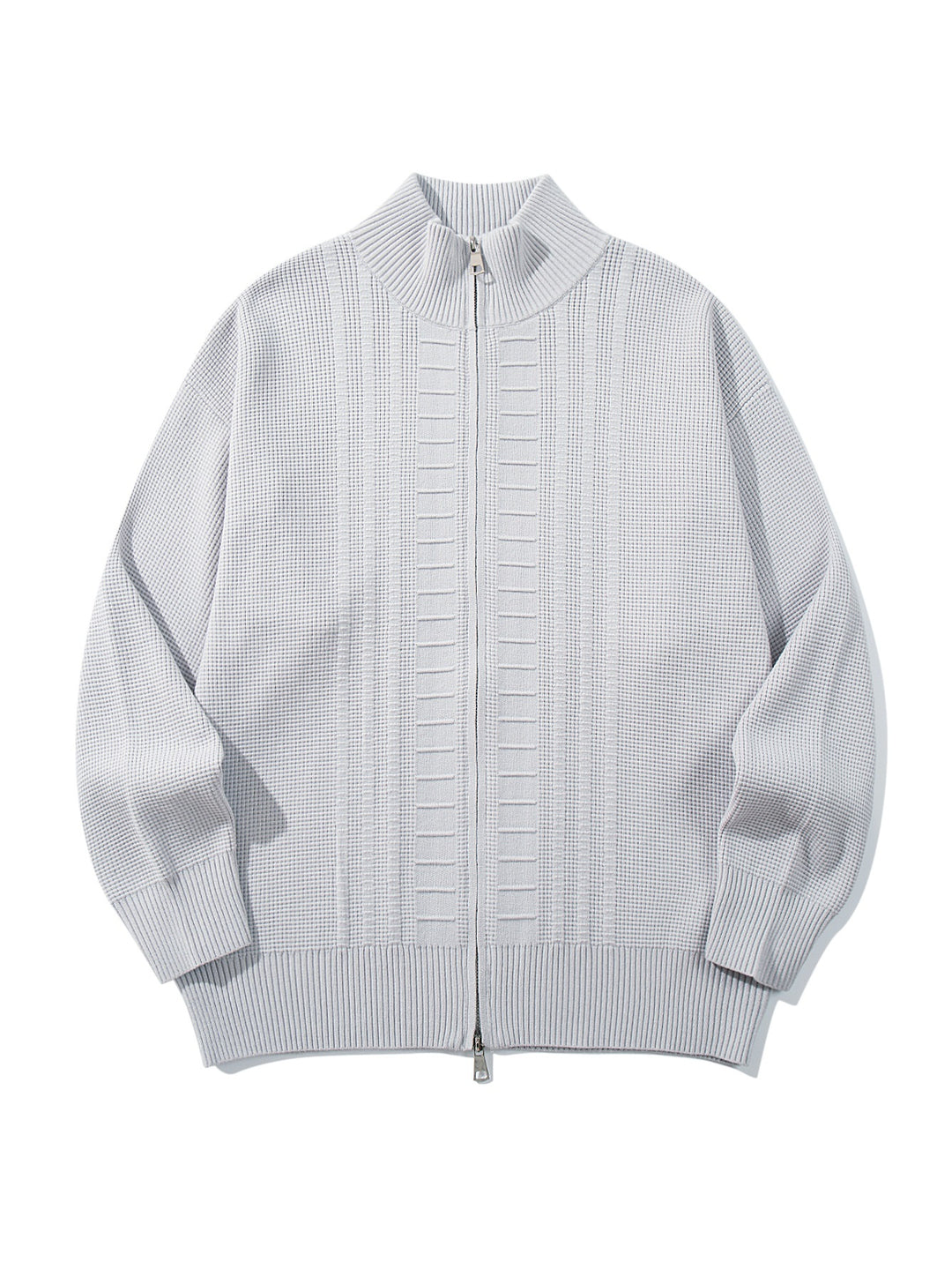 Men's chunky knit zip jacket with stand-up collar and two-way opening zipper Mune Fashion