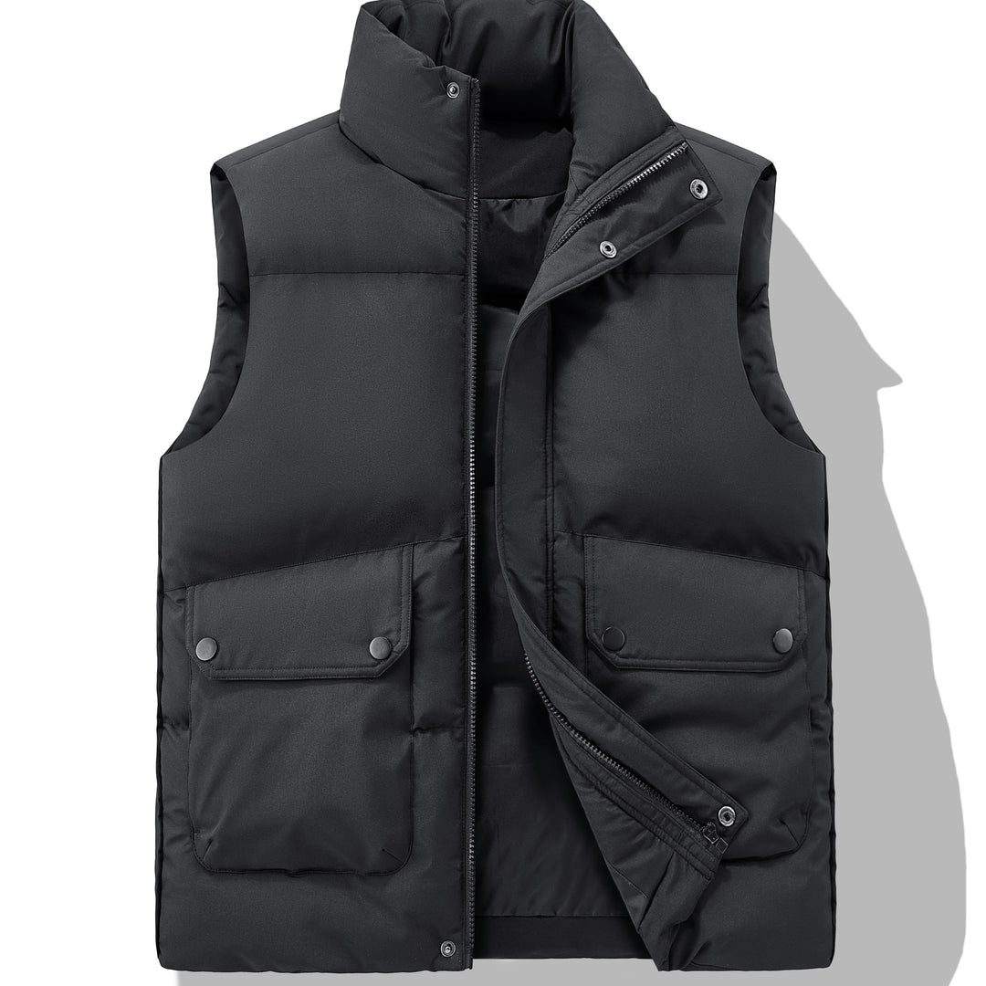 Men's Padded Quilted Vest with High Stand-Up Collar, Flap Pockets & Concealed Zipper Mune Fashion