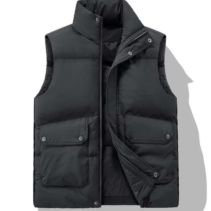 Men's Padded Quilted Vest with High Stand-Up Collar, Flap Pockets & Concealed Zipper Mune Fashion