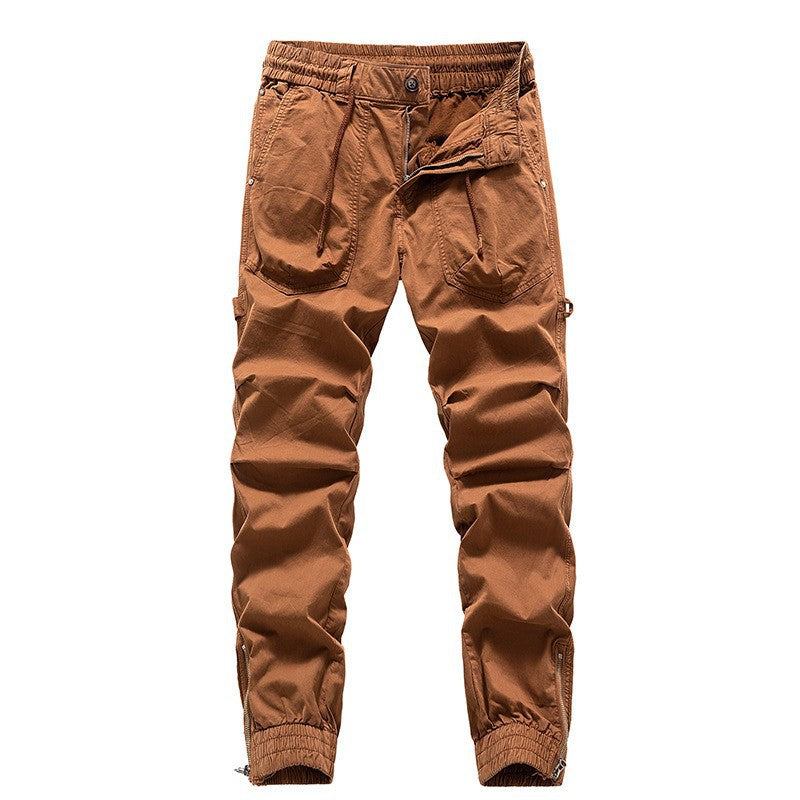Men's outdoor work jogger pants with elastic comfort waistband, patch round pockets, and ankle zipper Mune Fashion