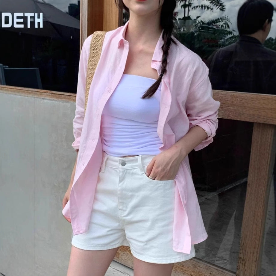 Women's Casual Oversized Shirt Blouse with Boxy Silhouette and Roll-Up Sleeves Mune Fashion