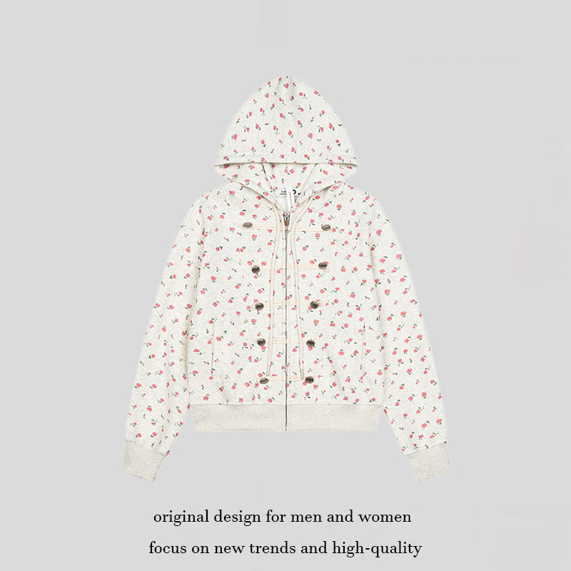 Women's hooded sweatshirt jacket with full-length zipper, decorative cord eyelet detailing and military detail Mune Fashion