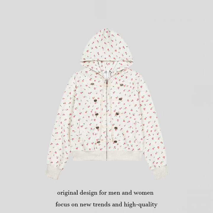 Women's hooded sweatshirt jacket with full-length zipper, decorative cord eyelet detailing and military detail Mune Fashion