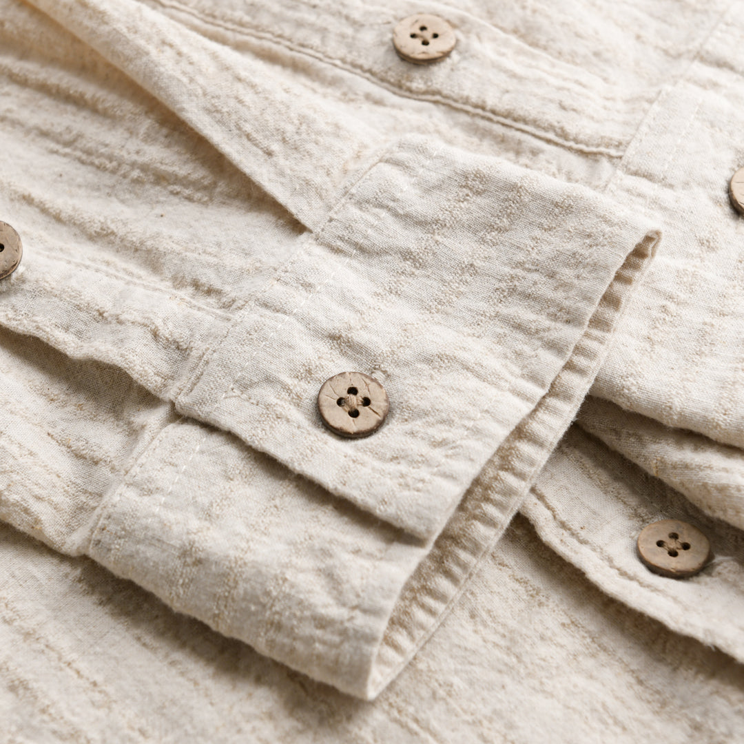 Men's Lightweight Textured Long Sleeve Shirt made of Linen-Cotton Blend Relaxed Fit with Chest Pocket Mune Fashion