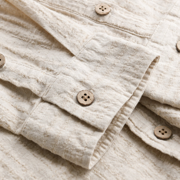 Men's Lightweight Textured Long Sleeve Shirt made of Linen-Cotton Blend Relaxed Fit with Chest Pocket Mune Fashion