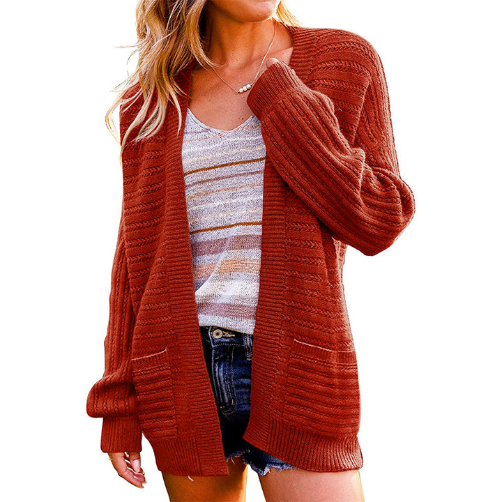 Women Oversize Knit Cardigan with Patch Pockets and Ribbed Structure Mune Fashion