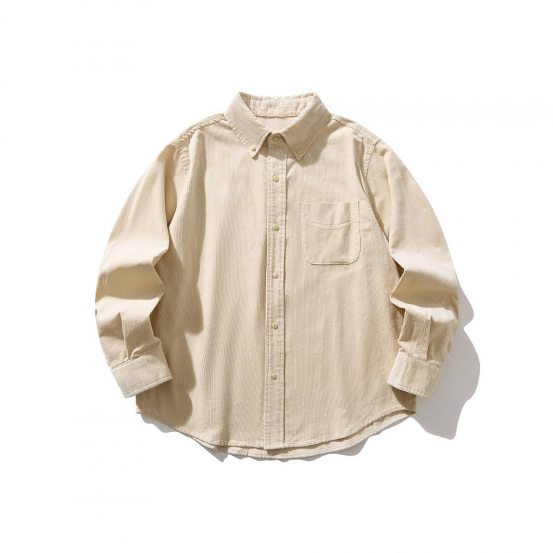 Unisex Boxy Cord Shirt in Overshirt Style with Button-Down Collar and Patch Chest Pocket Mune Fashion
