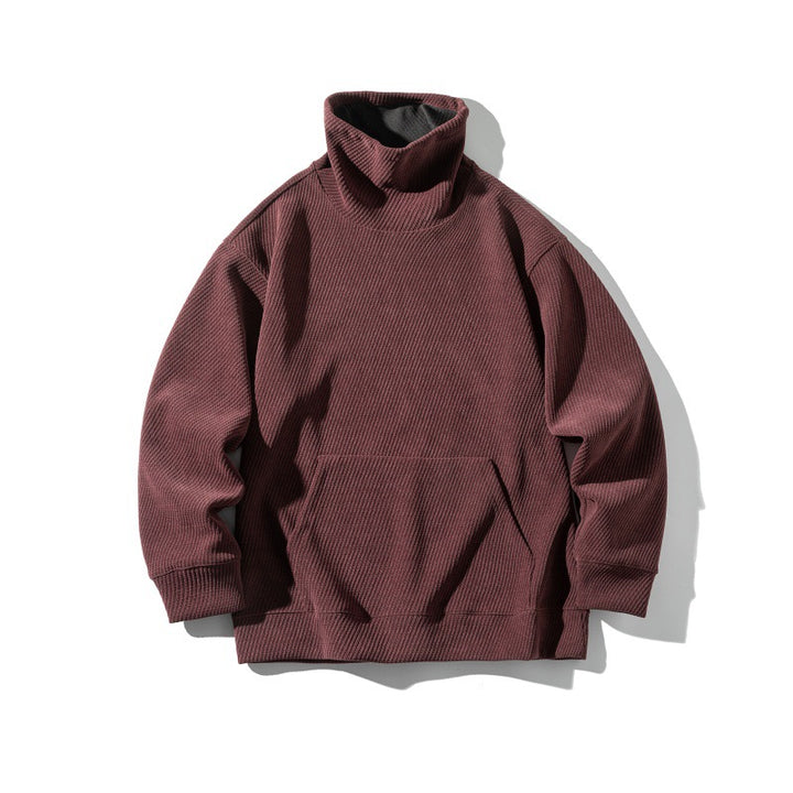 Unisex Oversize Waffle Structure Half Roll Neck Sweatshirt with Kangaroo Pocket Mune Fashion