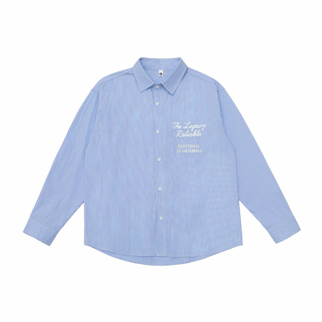 Unisex Oversize Striped Shirt with Stitch Detail and Kent Collar Mune Fashion